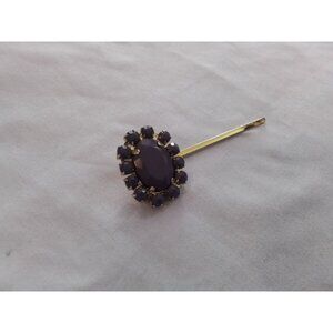 Vintage Gold Tone Hair Bobby Pin With Purple Gemstone Accents